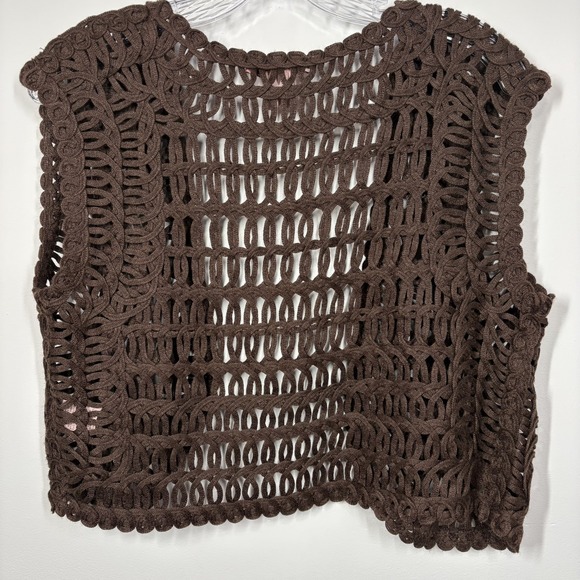 VTG Bandolino Women Floral Crochet Vest Size L Brown Forest Fairy Festival Boho - Picture 4 of 9
